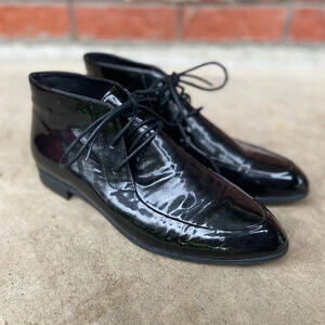 Django & Juliette GOLIATH Shiny Black Patent Leather Lace Ankle Booties Sz 39